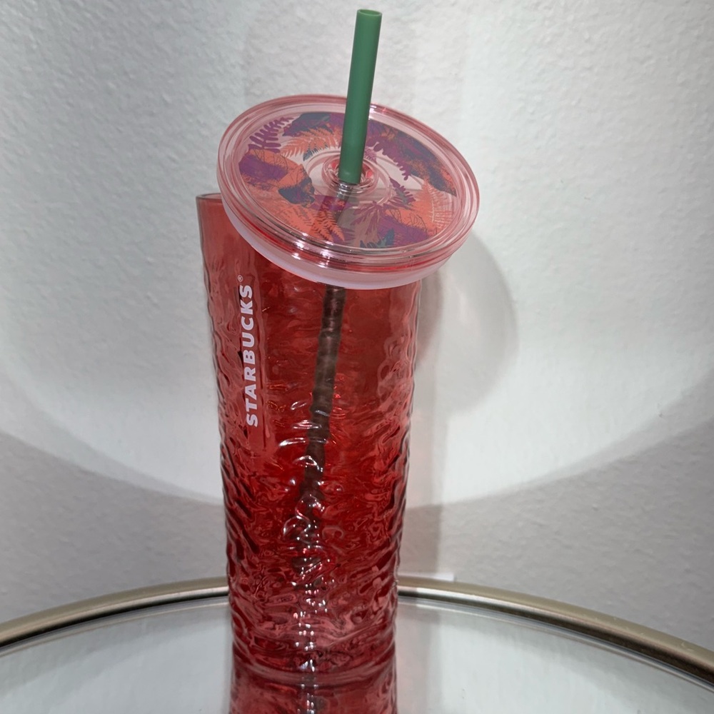New Starbucks Pink Hammered Begonia Rippled Glass Cold Cup Tumbler